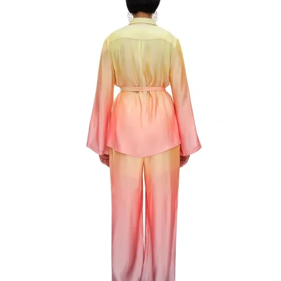 Andrea Iyamah Gradient Yellow and Pink Satin Set, Size S